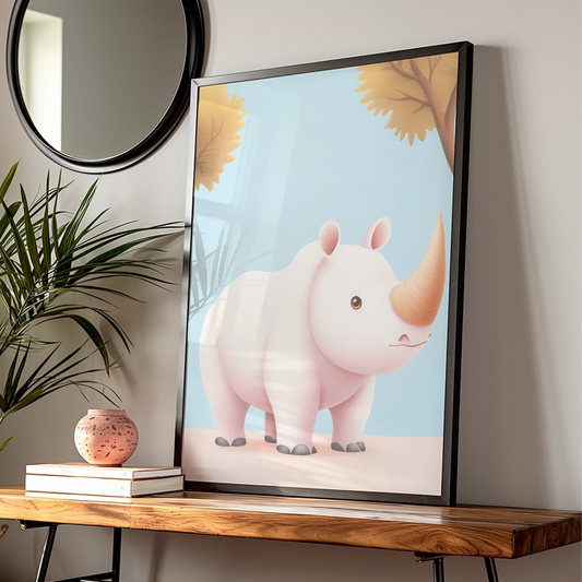 Cute Rhino Nursery Wall Art, Baby Animal Poster, Safari Kids Room Print, Blue