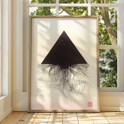 Black Triangle Abstract Art Print, Monochrome Wall Art, Modern Geometric Poster, Minimalist Decor