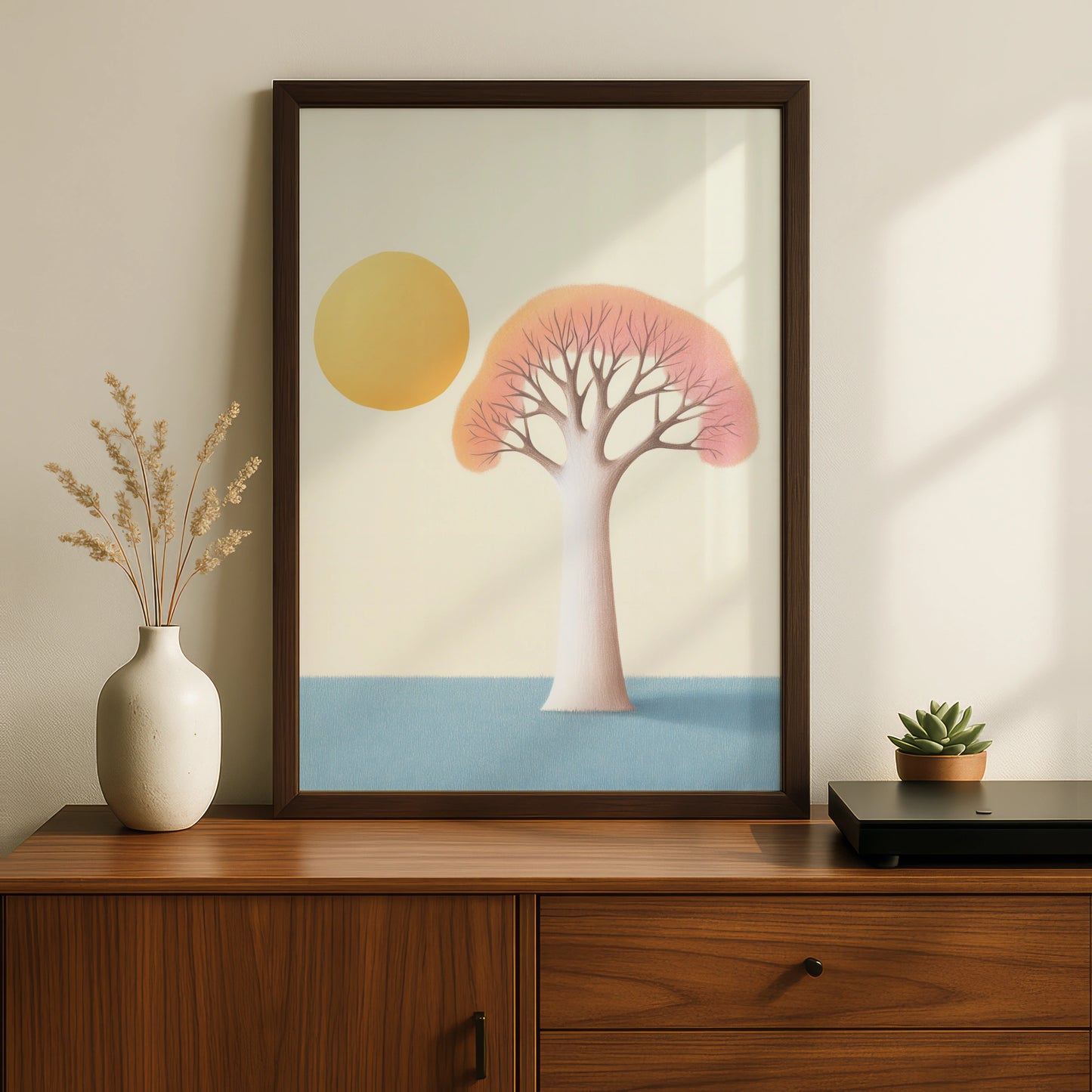 Nursery Tree Wall Art Print, Boho Sun Poster, Pastel Baby Room Decor, Minimalist Kids