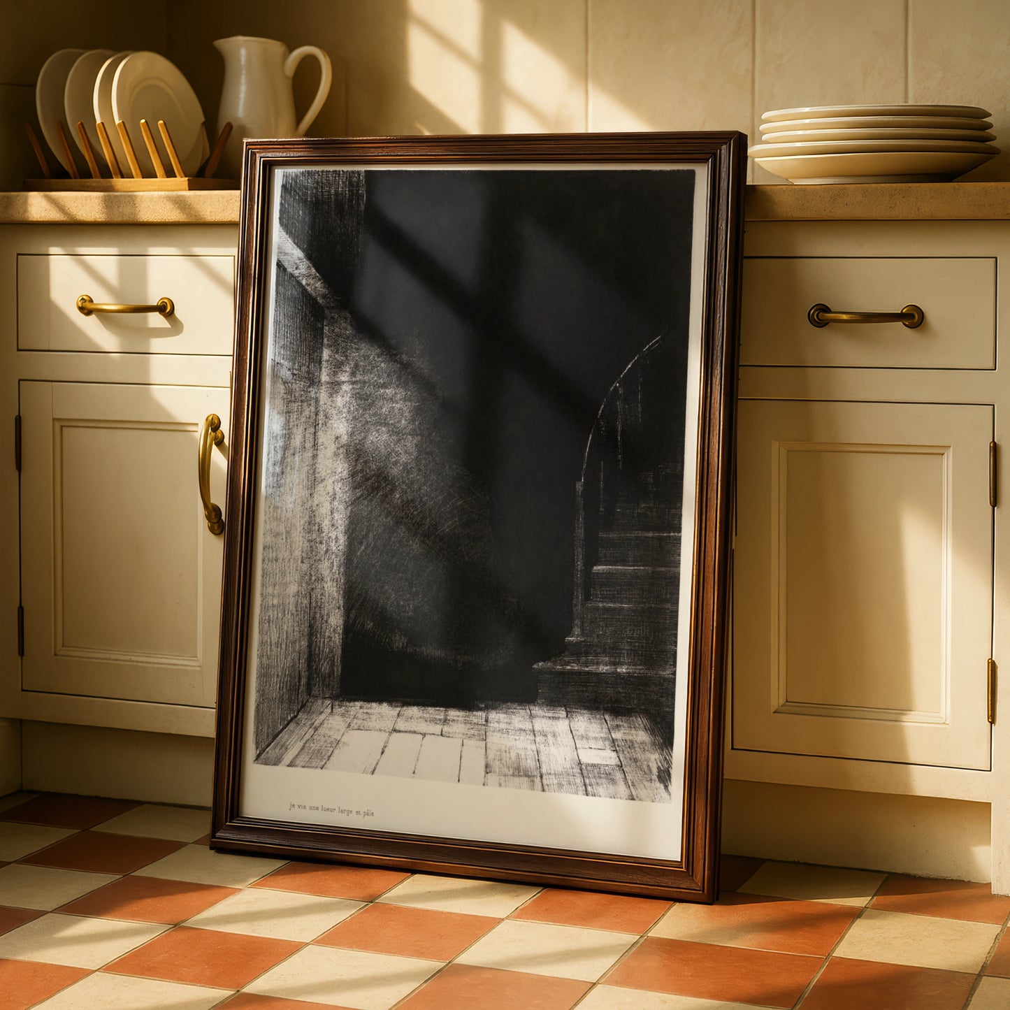 Halloween Dark Staircase Art Print, Spooky Gothic Black Wall Art, Haunted House Poster