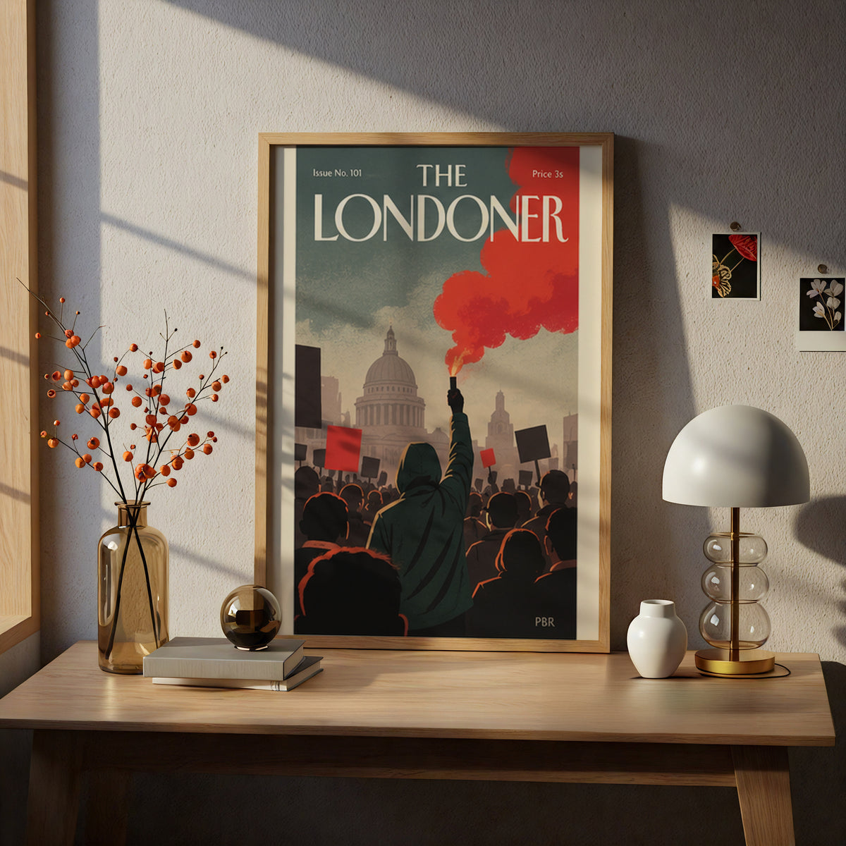 The Londoner Magazine Cover Poster, London Protest Wall Art, Vintage Style Red Smoke Art Print