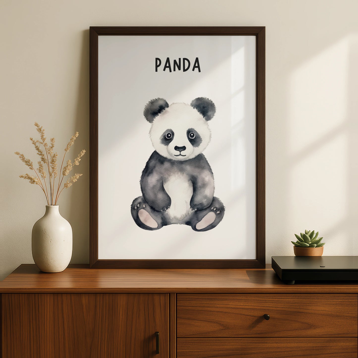 Panda Nursery Wall Art, Watercolour Baby Panda Poster, Kids Room Animal Print