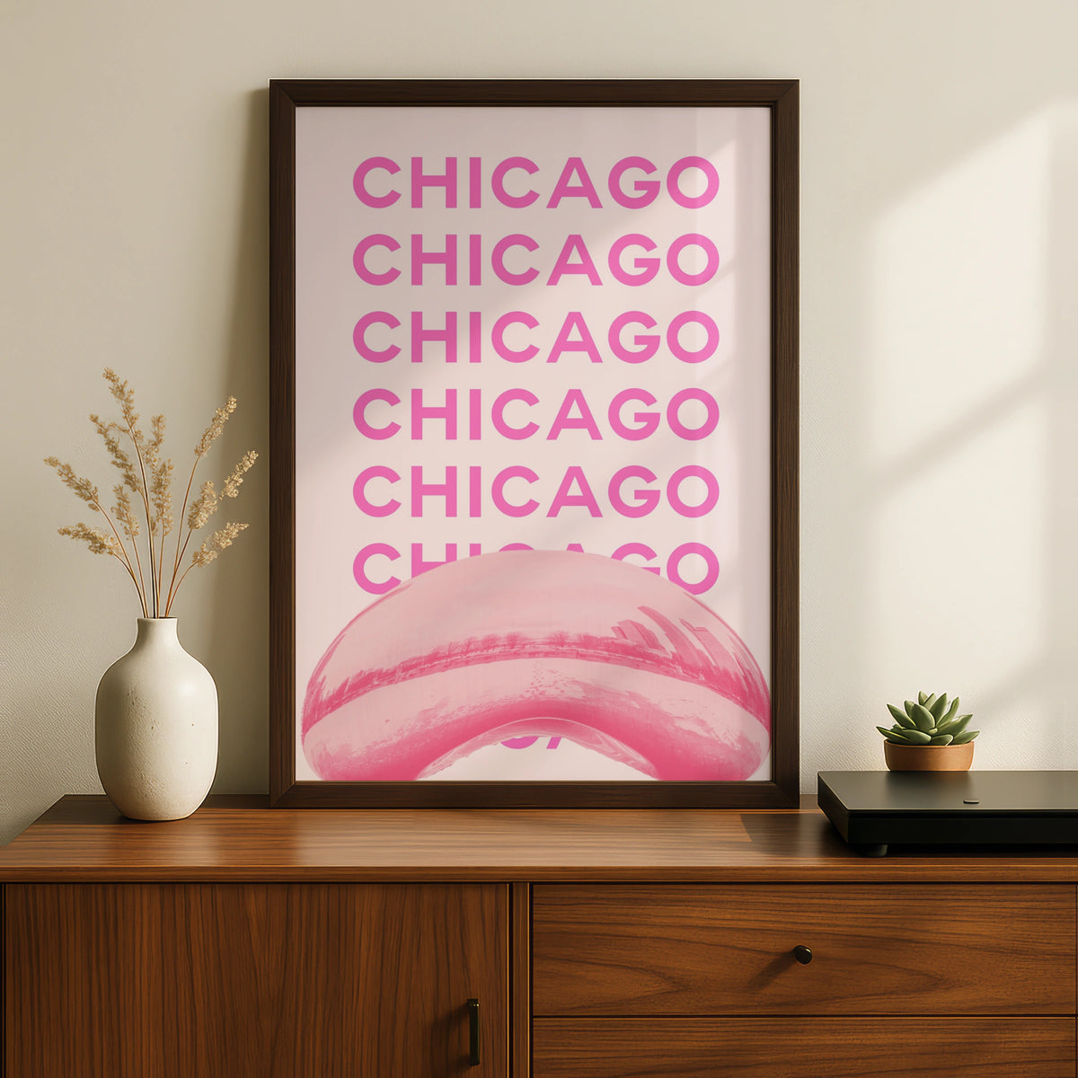 Chicago Travel Poster Pink Wall Art, Illinois City Print, Retro USA Travel Decor