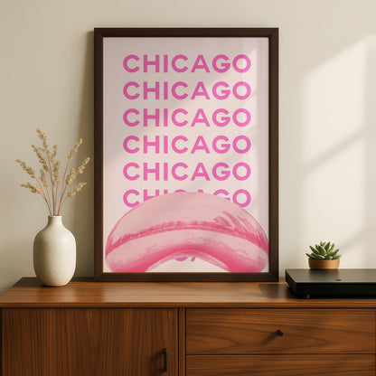 Chicago Travel Poster Pink Wall Art, Illinois City Print, Retro USA Travel Decor