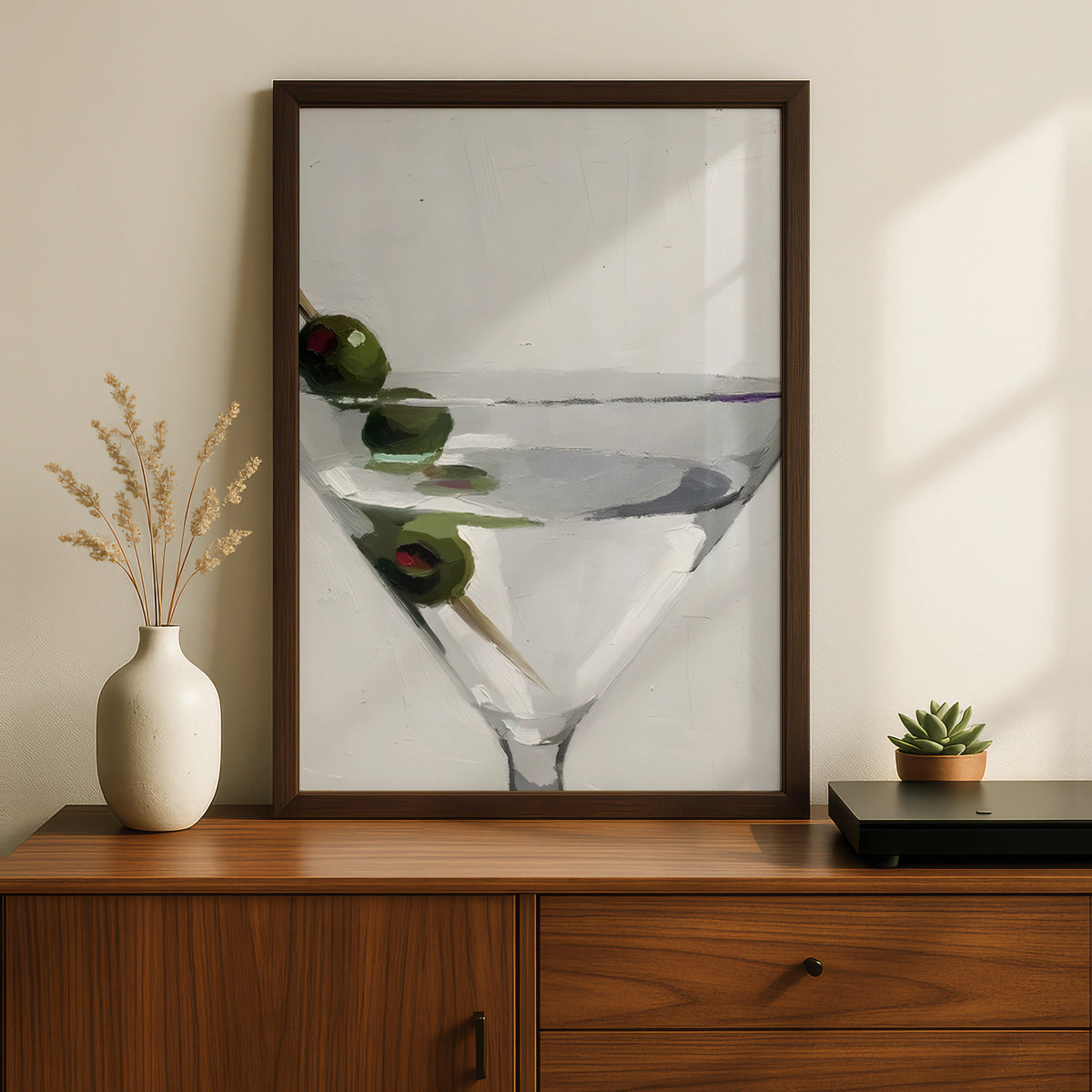 Martini Glass Print, Cocktail Wall Art, Neutral Modern Poster, Bar Cart Decor, Kitchen Art