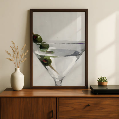 Martini Glass Print, Cocktail Wall Art, Neutral Modern Poster, Bar Cart Decor, Kitchen Art