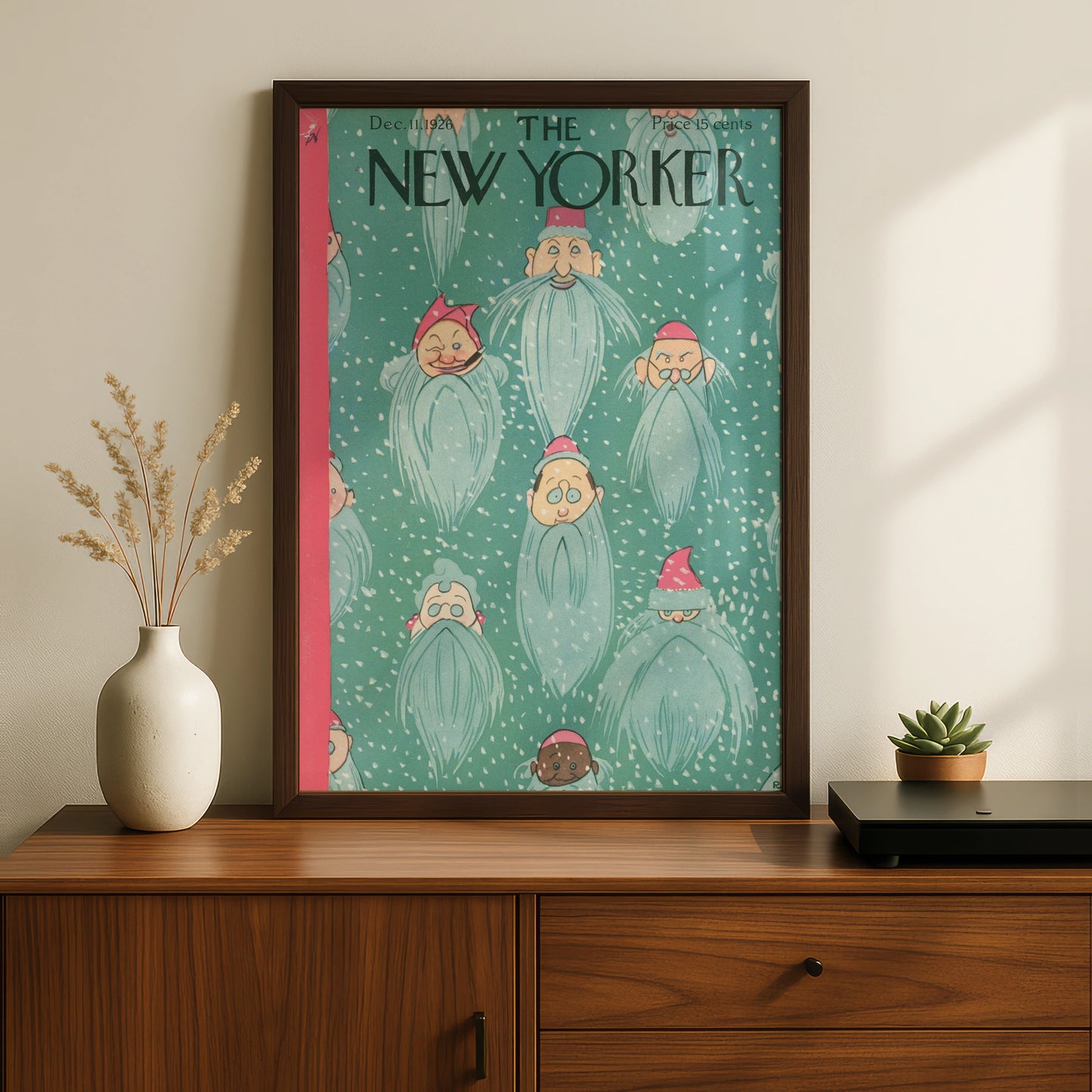 New Yorker Christmas Poster, Vintage 1926 Santa Gnome Cover Art, Holiday Wall Art Print