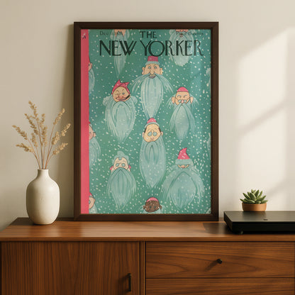 New Yorker Christmas Poster, Vintage 1926 Santa Gnome Cover Art, Holiday Wall Art Print