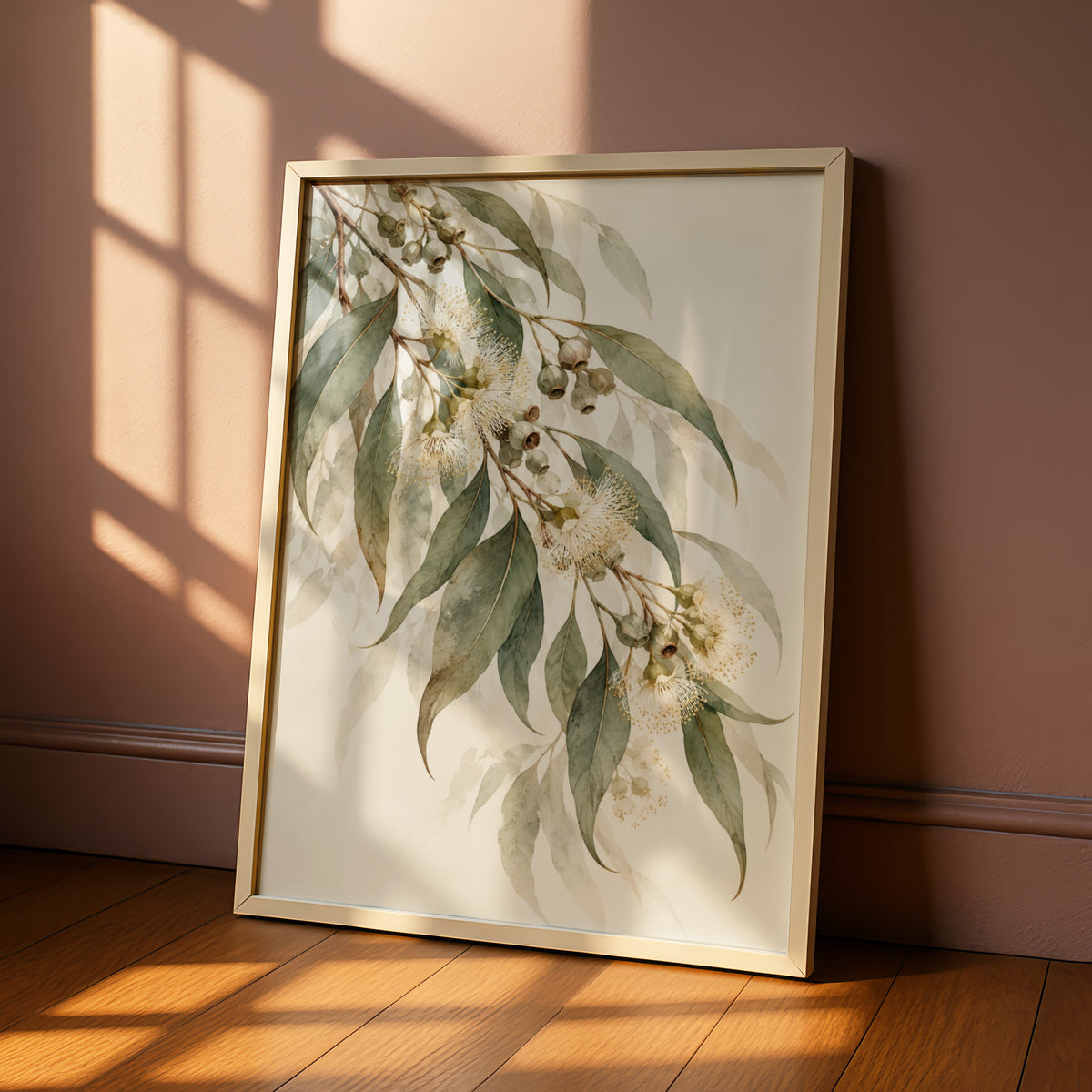 Eucalyptus Blossom Print, Australian Botanical Wall Art, Watercolour Gum Leaves Poster