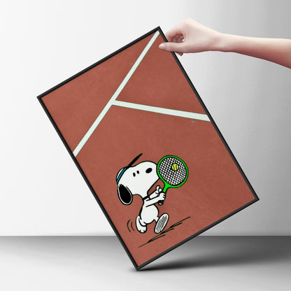 Tennis Poster, Cartoon Dog Wall Art, Terracotta Clay Court Art Print
