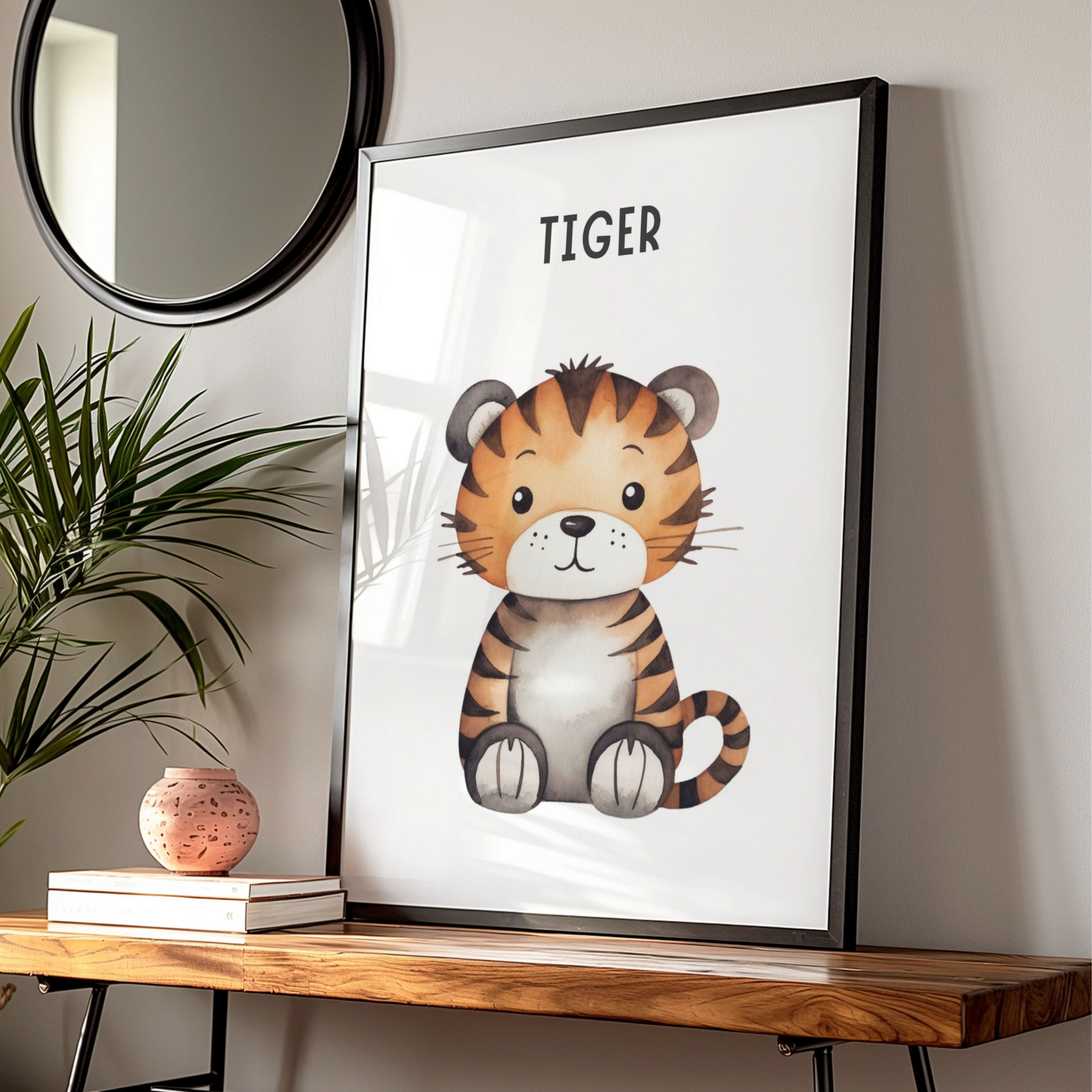Tiger Nursery Wall Art, Cute Animal Print for Kids Room, Watercolour Baby Poster