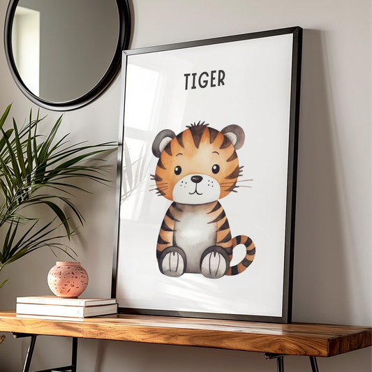 Tiger Nursery Wall Art, Cute Animal Print for Kids Room, Watercolour Baby Poster