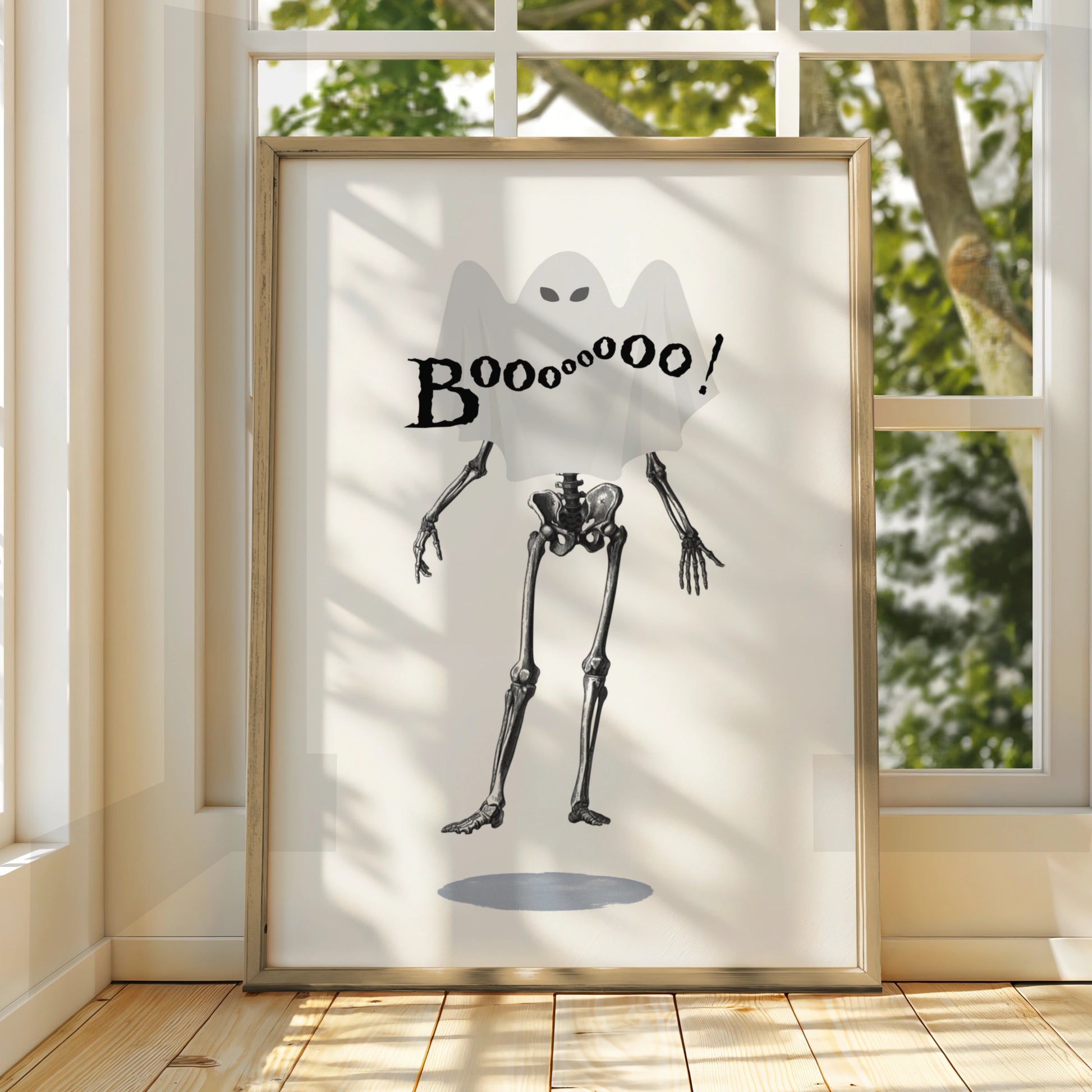 Halloween Ghost Skeleton Poster, Spooky Boo Wall Art, Funny Horror Print, Creepy Home Decor