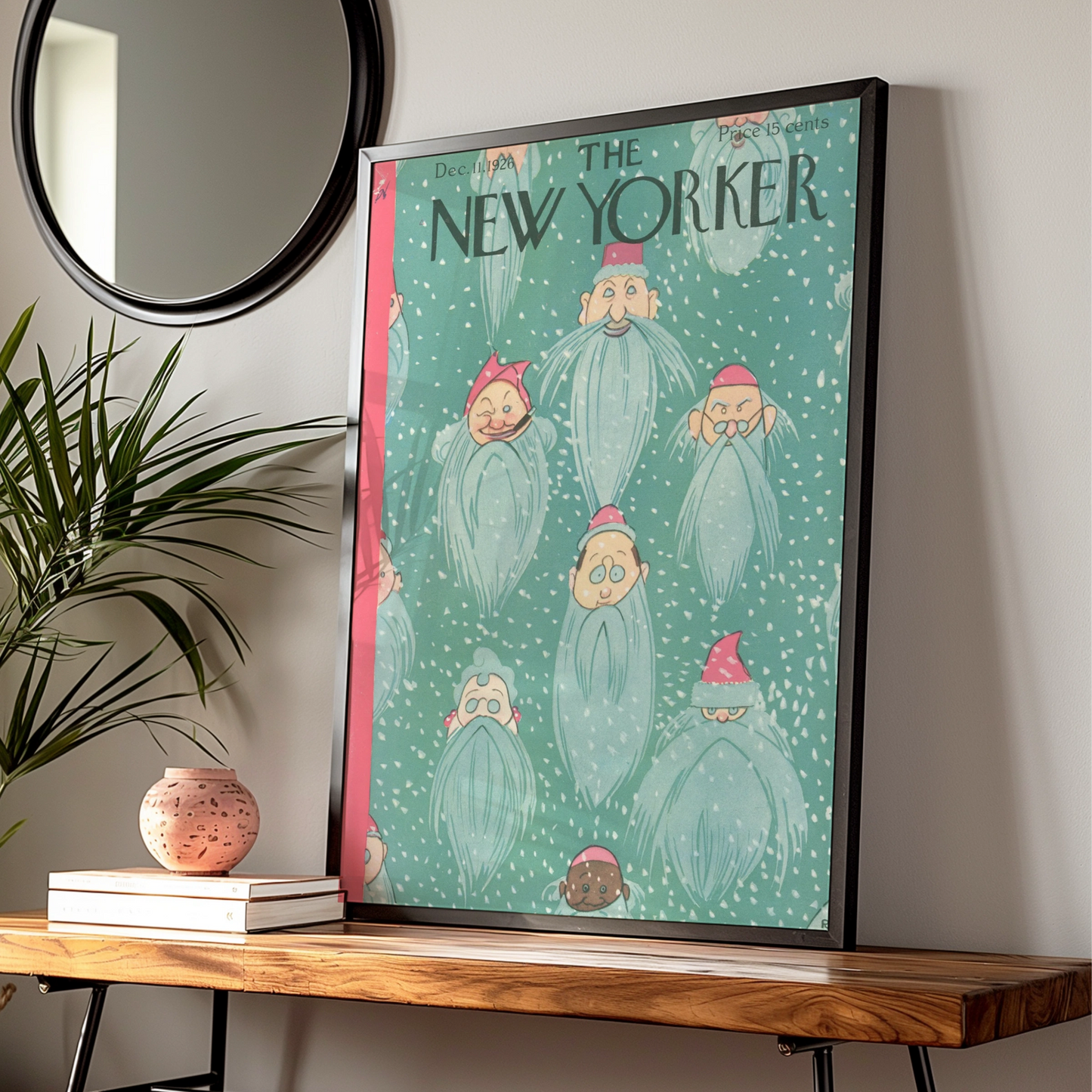New Yorker Christmas Poster, Vintage 1926 Santa Gnome Cover Art, Holiday Wall Art Print