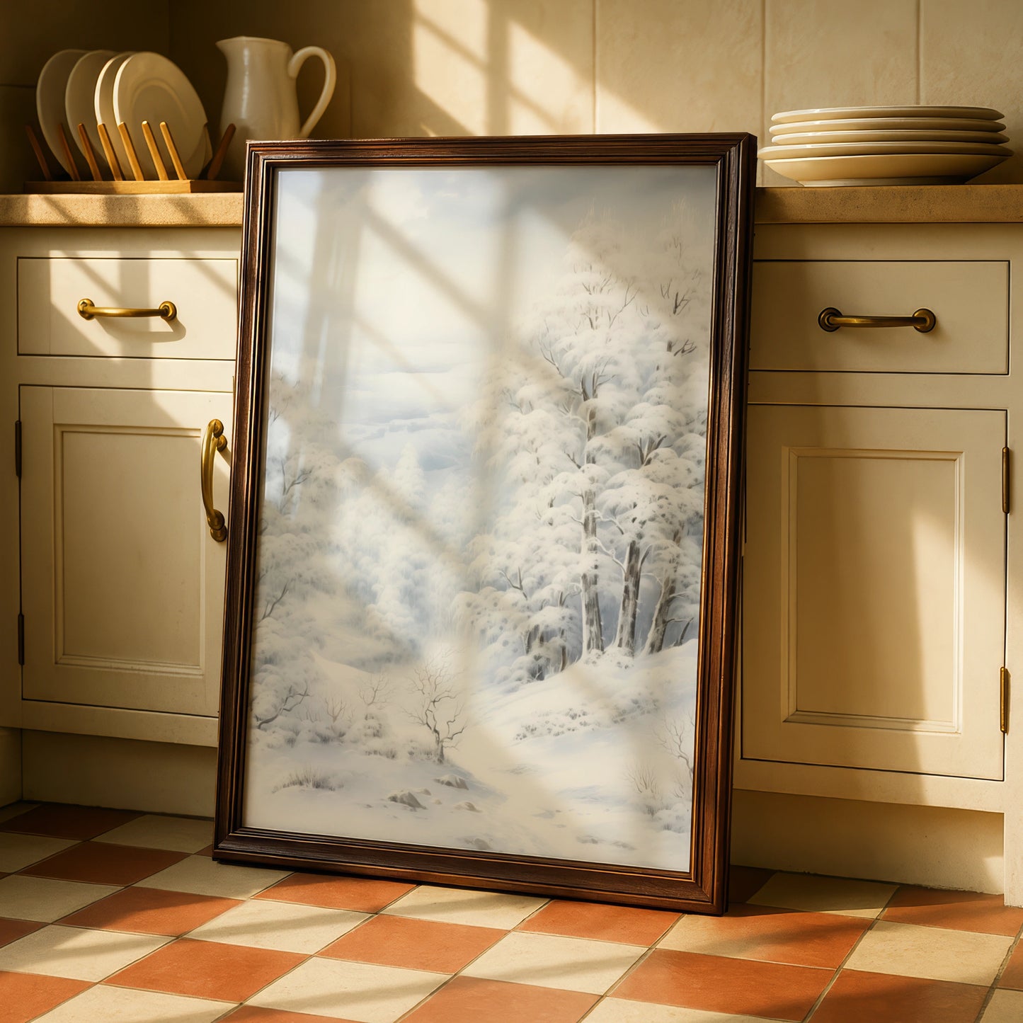 Winter Snow Forest Christmas Poster, Snowy Landscape Wall Art, Serene White Trees Print