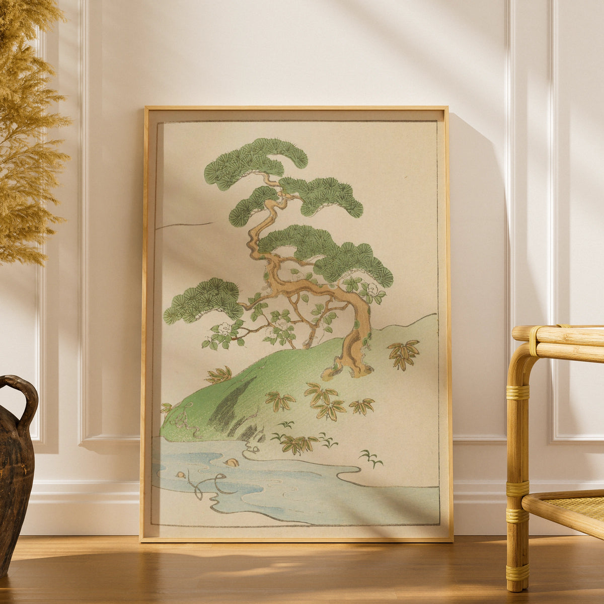 Japanese Pine Tree Woodblock Wall Art, Vintage Japandi Botanical Print, Minimalist Japanese Poster – A5 print