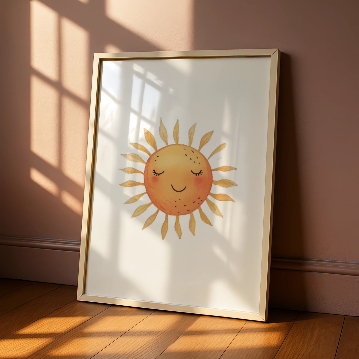 Nursery Sun Wall Art, Cute Smiling Sun Poster, Watercolour Baby Room Print, Kids Decor