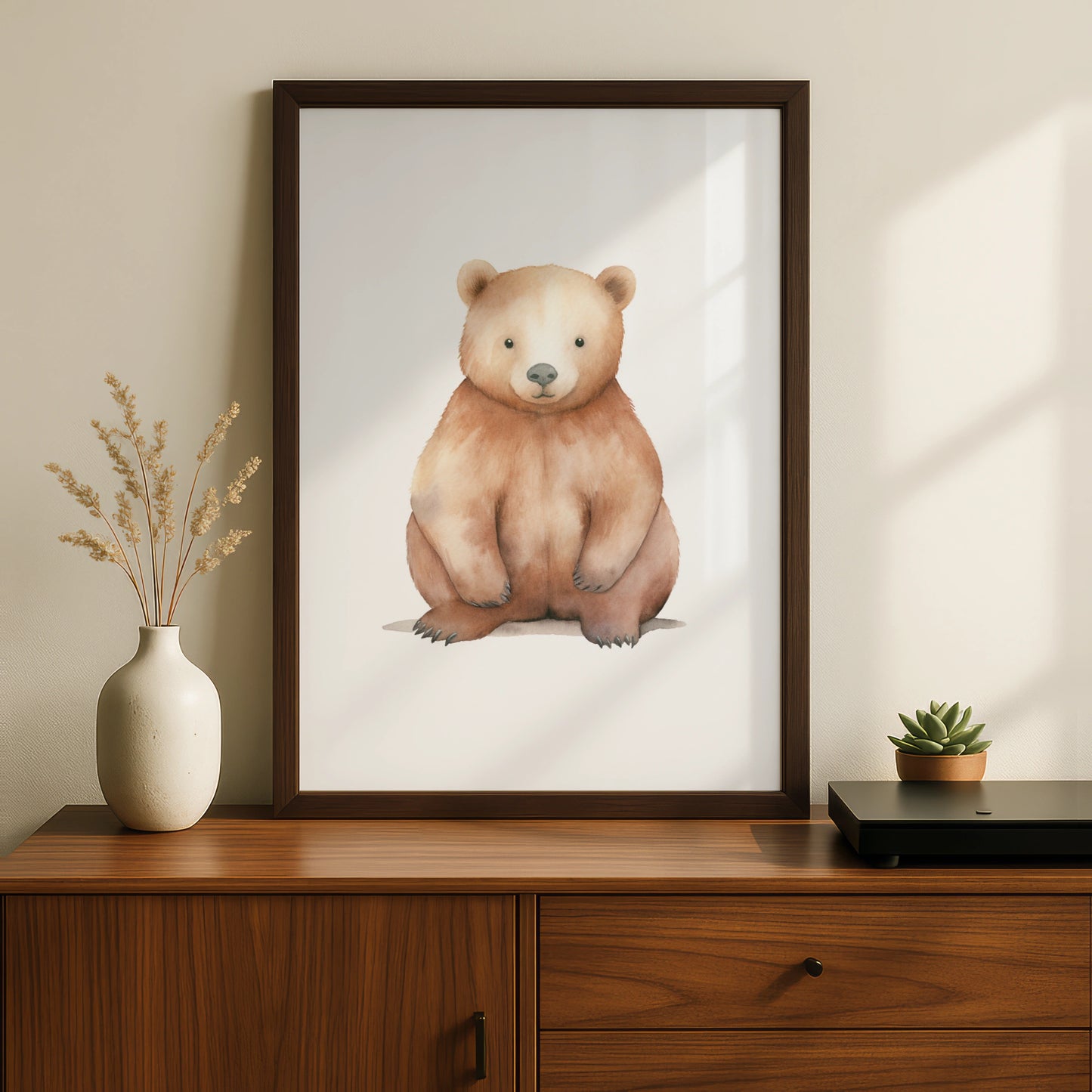 Nursery Wall Art Brown Bear Print, Watercolour Baby Bear Poster, Woodland Nursery Decor