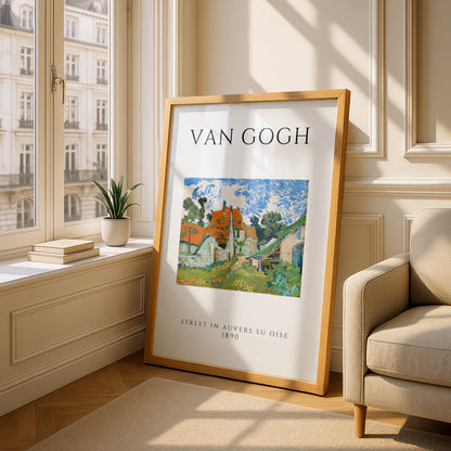 Van Gogh Street in Auvers Wall Art Print | Post-Impressionist Village Poster – A5 Oak frame