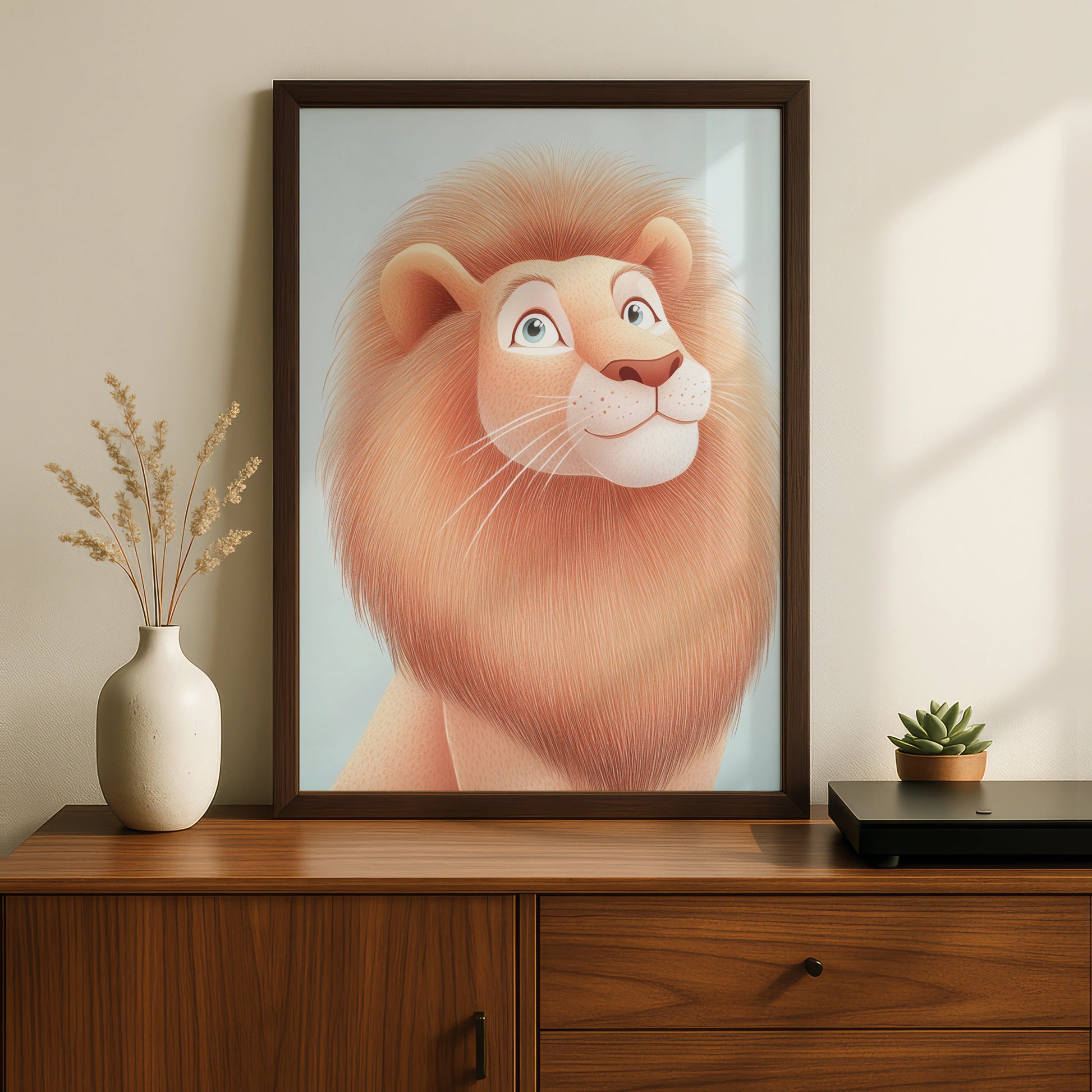 Lion Nursery Wall Art, Cute Lion Print, Kids Room Poster, Baby Animal Decor, Blue