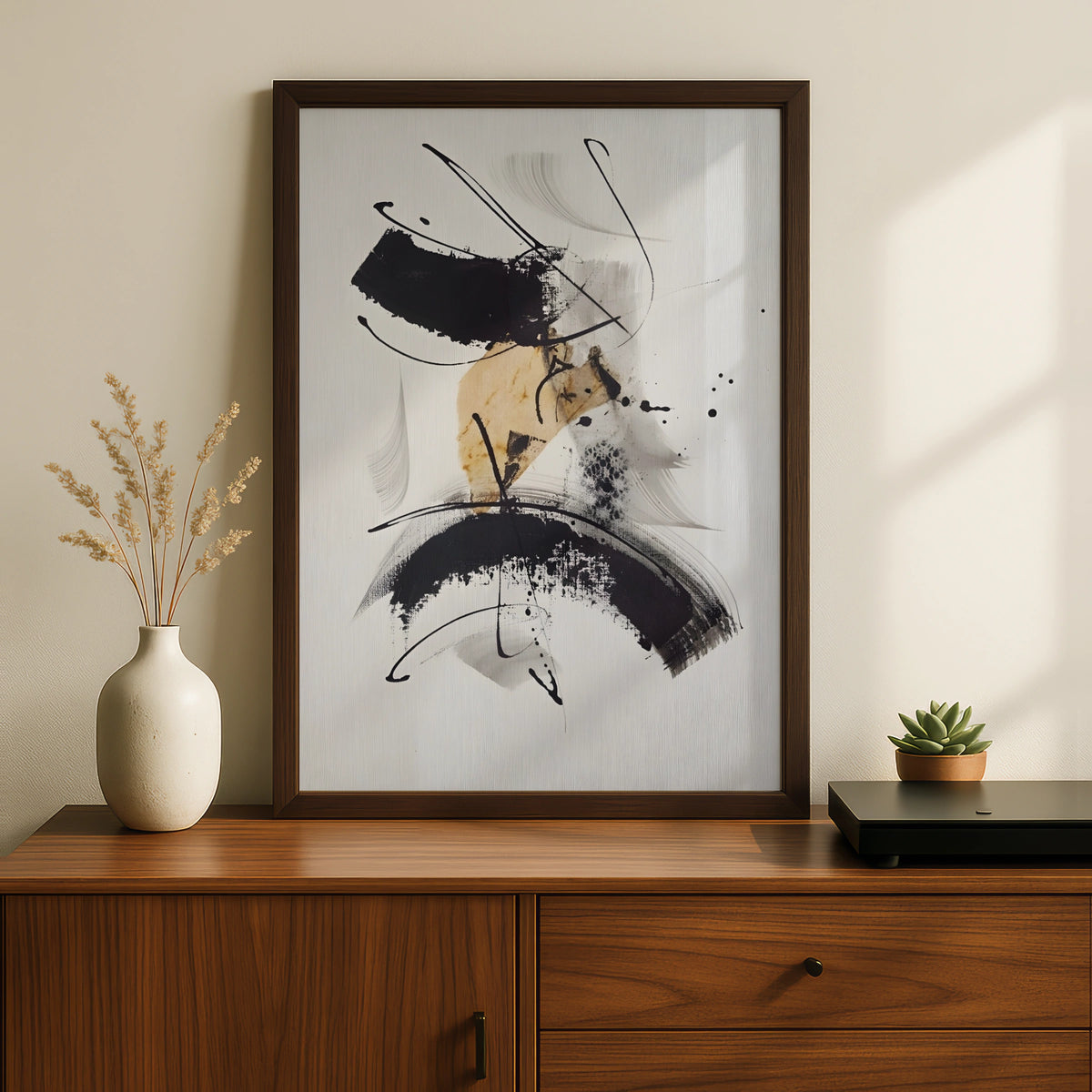 Abstract Brushstroke Wall Art, Monochrome Black White Poster, Modern Ink Print, Gallery Wall Decor
