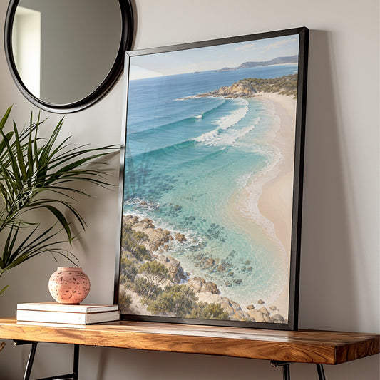 Australian Coastal Beach Print, Turquoise Ocean Waves Wall Art, Landscape Poster — Digital Download