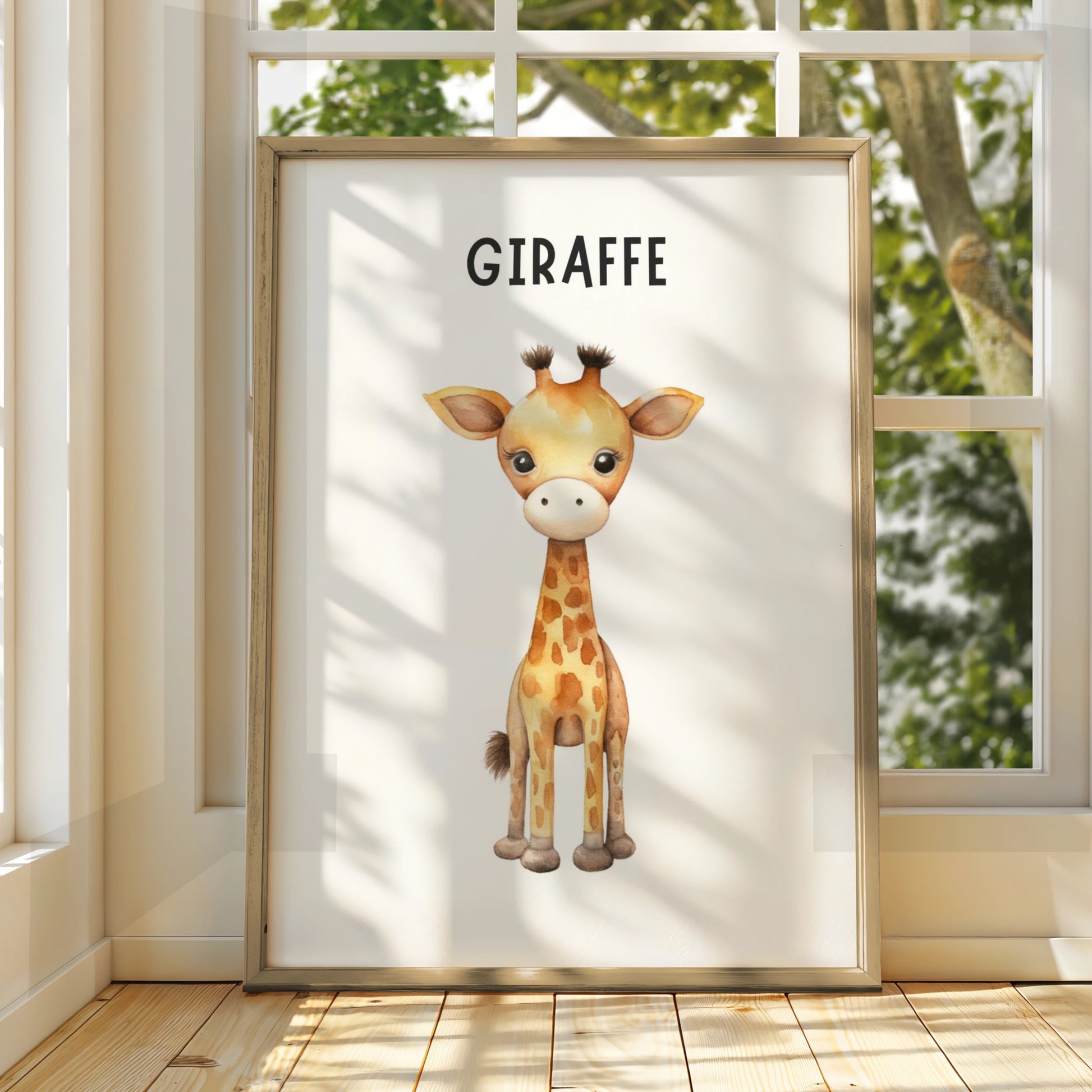 Giraffe Nursery Wall Art, Cute Baby Animal Poster, Safari Kids Room Decor Print
