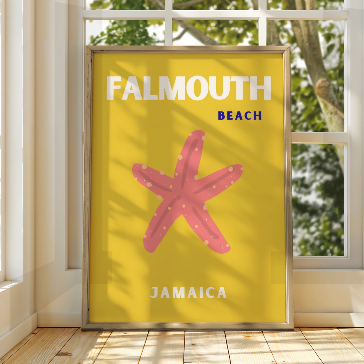 Falmouth Beach Jamaica Travel Poster, Caribbean Wall Art, Retro Tropical Print