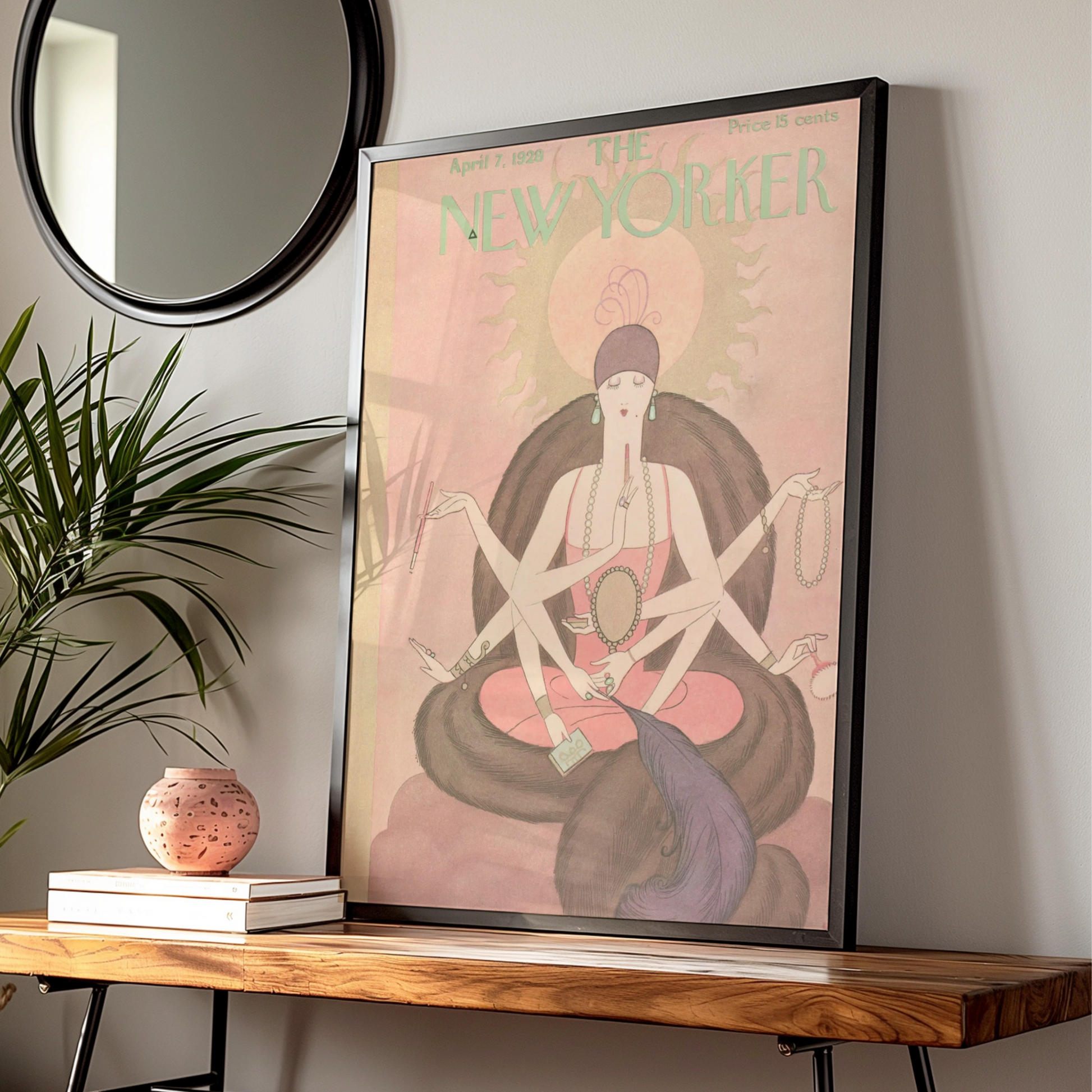The New Yorker April 1928 Cover Poster, Art Deco Lady, Vintage Pink Wall Art Print
