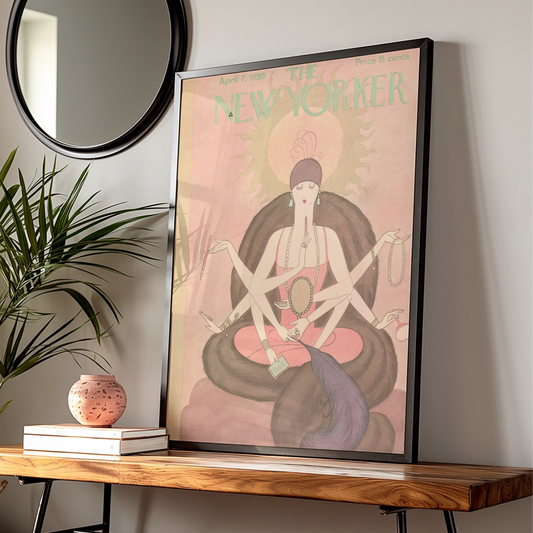 The New Yorker April 1928 Cover Poster, Art Deco Lady, Vintage Pink Wall Art Print