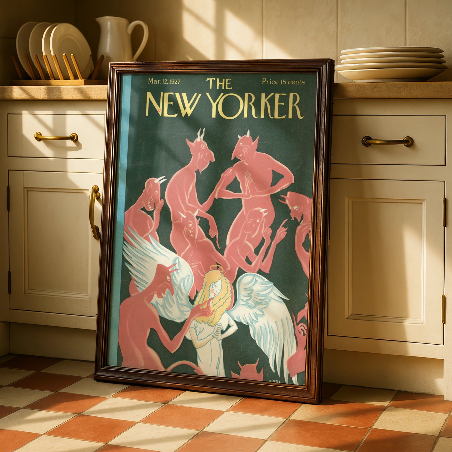 New Yorker Cover March 1927 Angel Devils Poster, Vintage Art Deco Wall Art Print