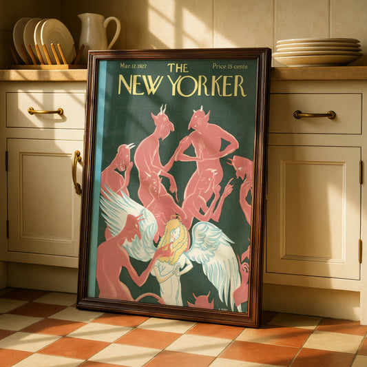 New Yorker Cover March 1927 Angel Devils Poster, Vintage Art Deco Wall Art Print