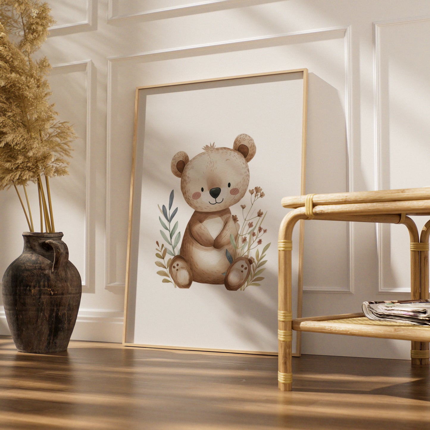 Nursery Wall Art Cute Bear Poster, Woodland Baby Room Decor, Boho Bear Print for Kids