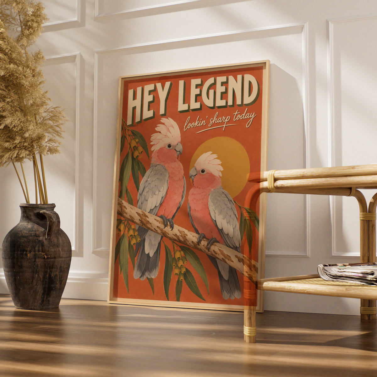 Galah Cockatoo Print, Hey Legend Australian Bird Poster, Retro Style Wall Art