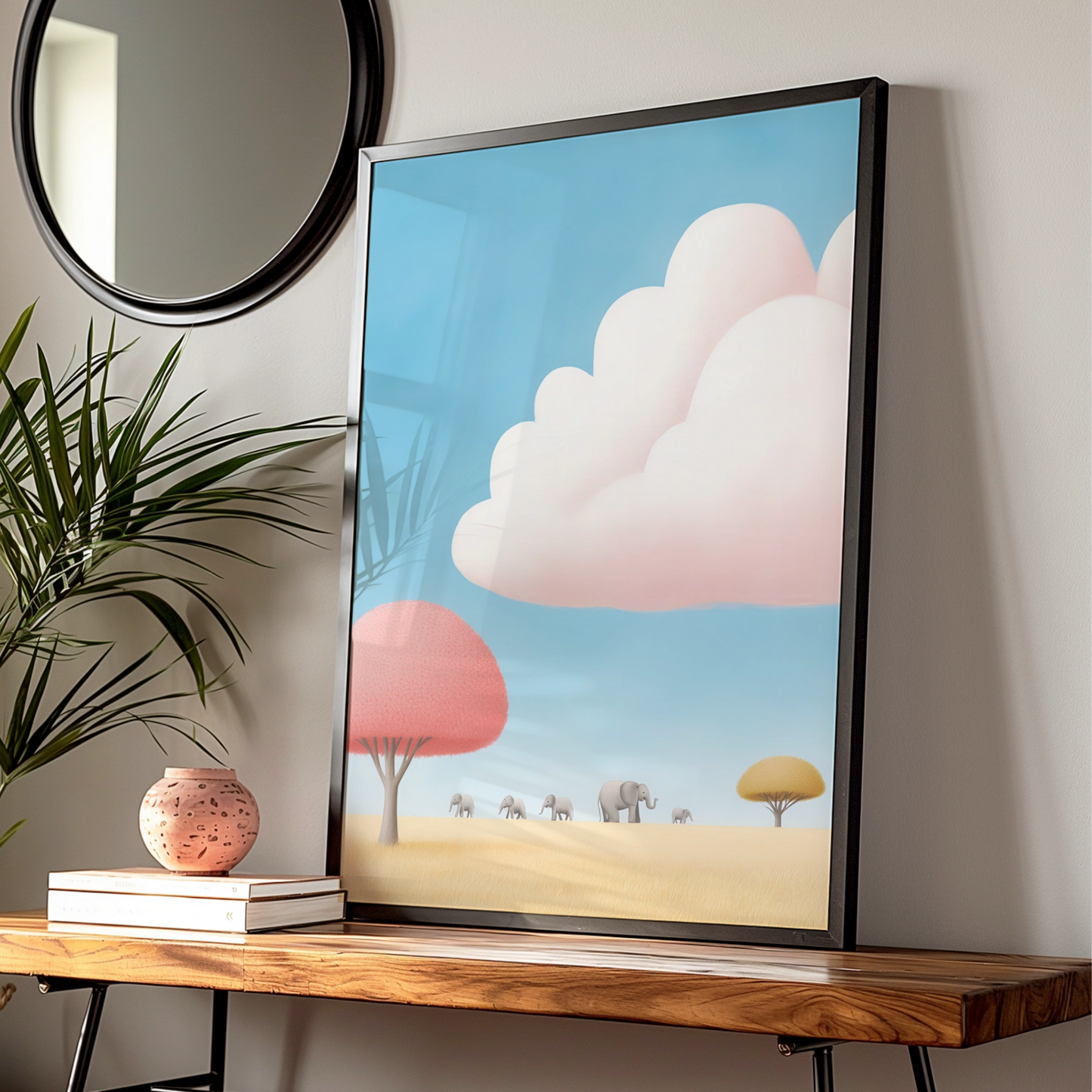 Elephant Nursery Wall Art, Pastel Safari Print, Baby Animal Poster, Kids Room Decor