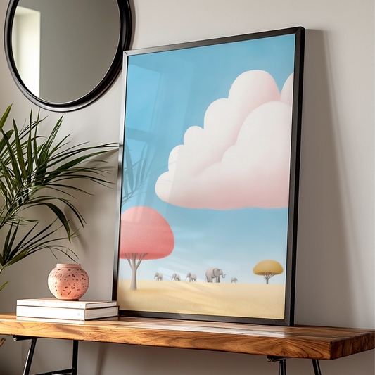 Elephant Nursery Wall Art, Pastel Safari Print, Baby Animal Poster, Kids Room Decor