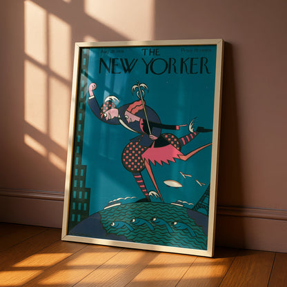 The New Yorker August 1926 Cover Poster, Art Deco Harlequin Teal Vintage Wall Art