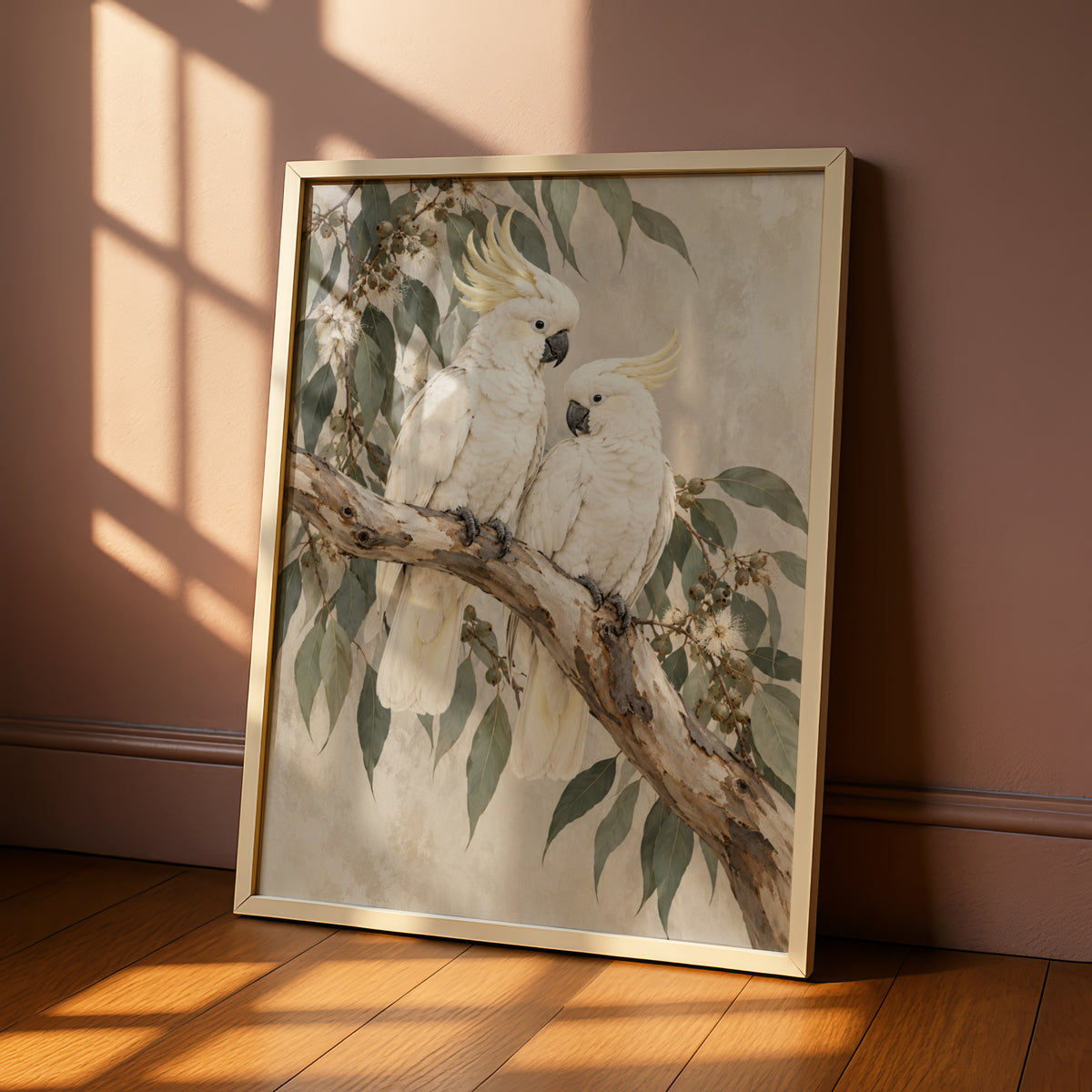 Sulphur-Crested Cockatoo Print, Australian Bird Wall Art, Eucalyptus Botanical Poster