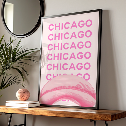 Chicago Travel Poster Pink Wall Art, Illinois City Print, Retro USA Travel Decor