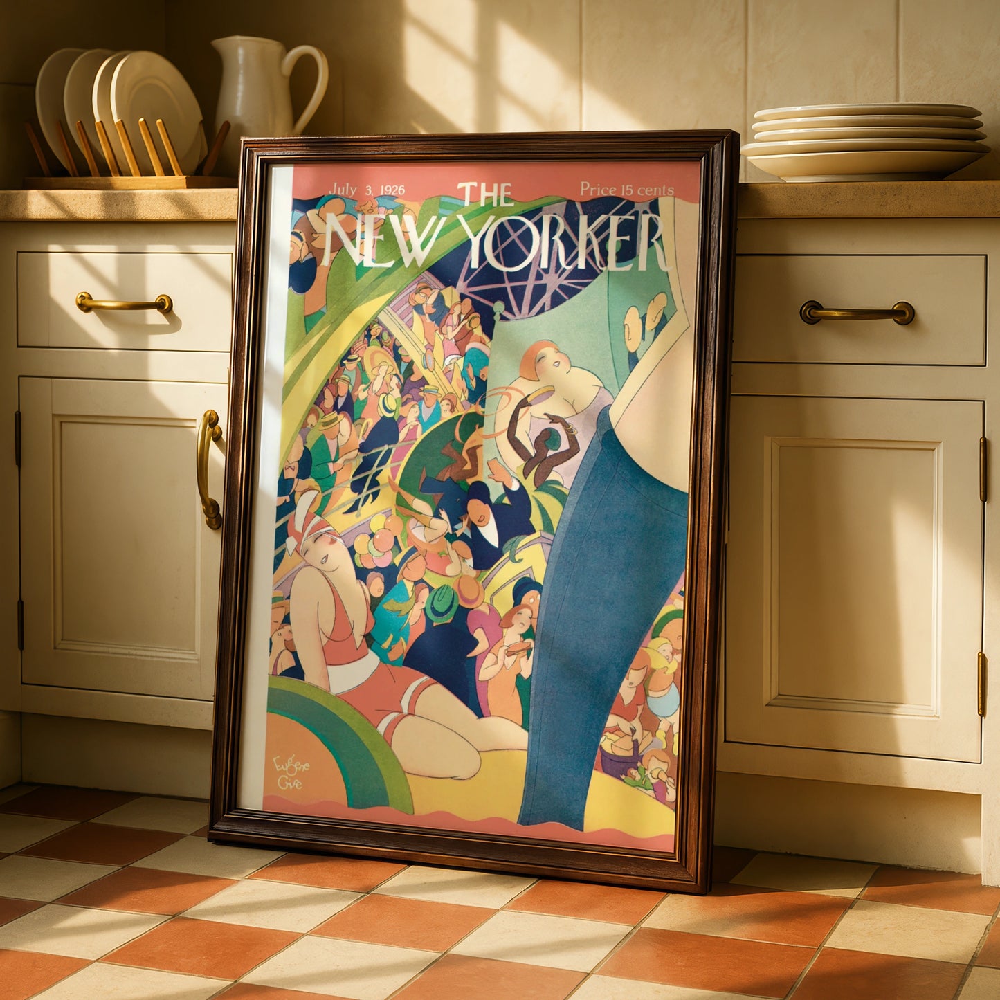 New Yorker July 1926 Cover Poster, Eugene Give Beach Crowd Art Deco Wall Art Print
