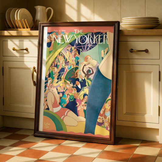 New Yorker July 1926 Cover Poster, Eugene Give Beach Crowd Art Deco Wall Art Print