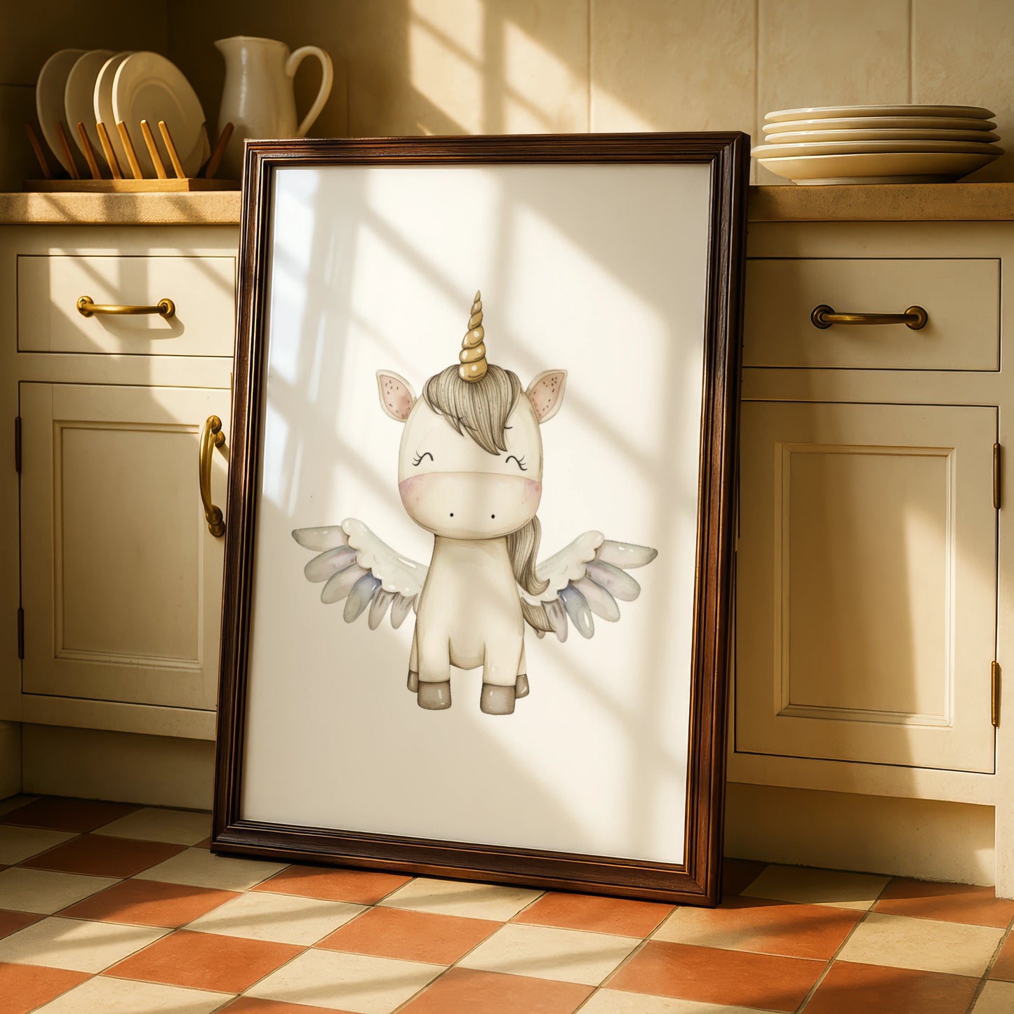 Unicorn Nursery Wall Art, Cute Pegasus Poster, Girls Bedroom Print, Boho Baby Decor