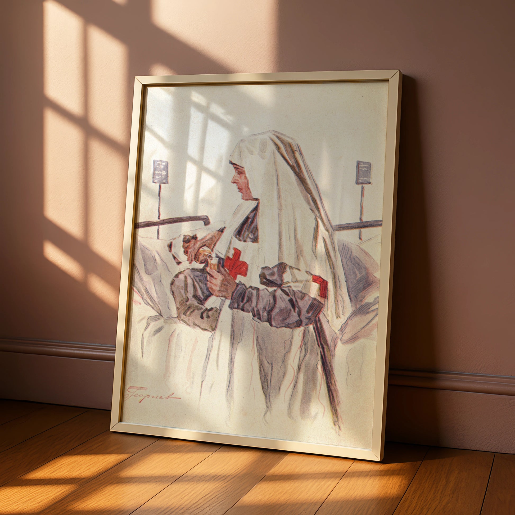 Vintage Red Cross Nurse Poster, WWI War Art Print, Antique Hospital Wall Art