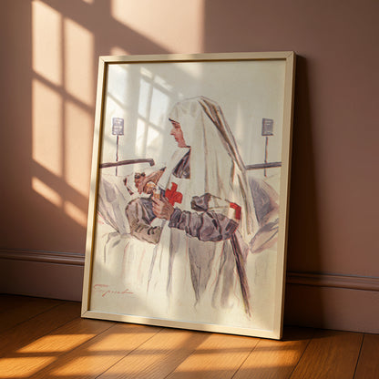 Vintage Red Cross Nurse Poster, WWI War Art Print, Antique Hospital Wall Art