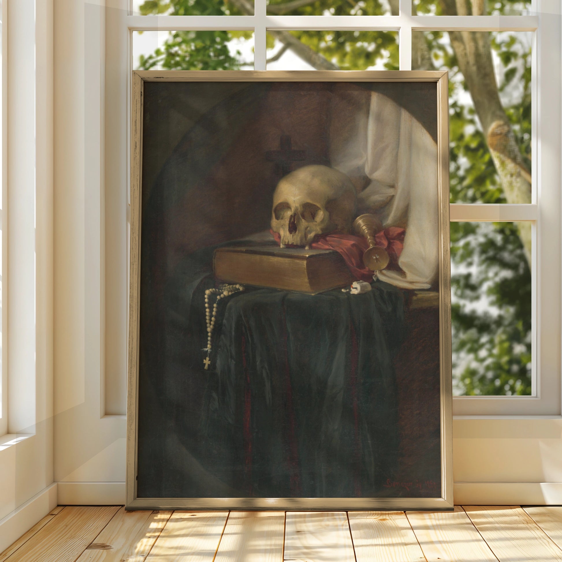 Vanitas Skull Still Life Halloween Art Print, Gothic Memento Mori Poster, Dark Academia Wall Art