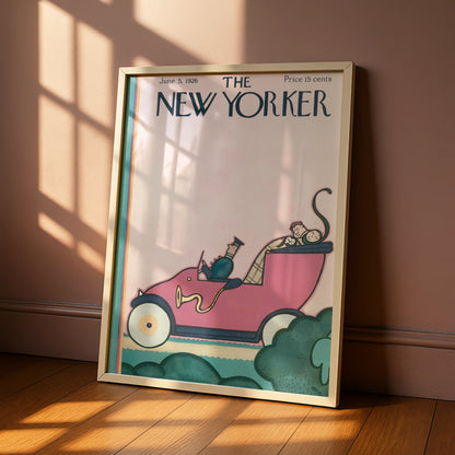 The New Yorker June 1926 Cover Art Poster, Vintage Pink Car Art Deco Print