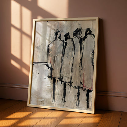 Abstract Figure Group Monochrome Wall Art, Black and White Modern Poster, Neutral Gallery Print