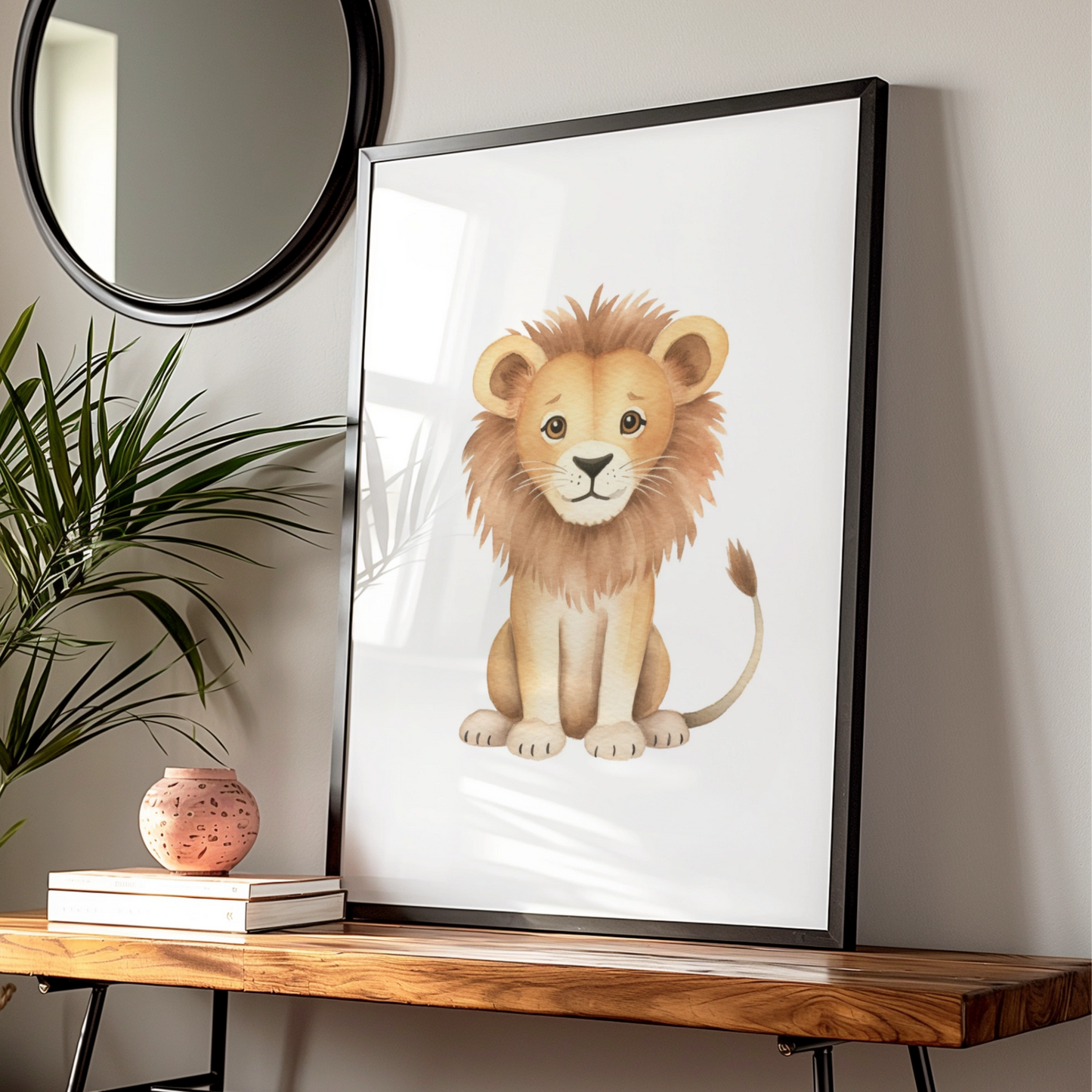 Lion Nursery Wall Art, Cute Watercolour Lion Print, Safari Baby Room Poster, Kids Animal Decor