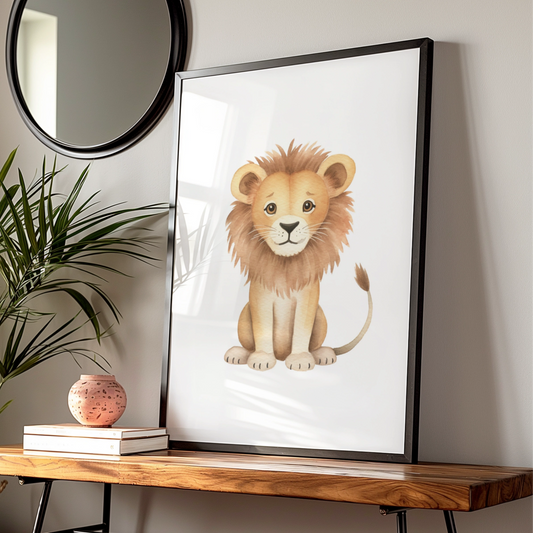 Lion Nursery Wall Art, Cute Watercolour Lion Print, Safari Baby Room Poster, Kids Animal Decor