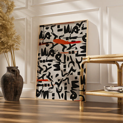 Abstract Graffiti Calligraphy Print, Black White Red Modern Wall Art Poster